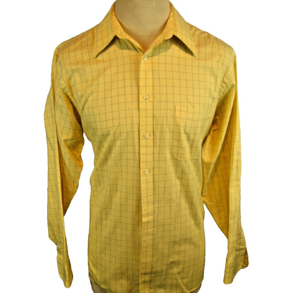 Mens Geoffrey Beene Yellow Check Cotton Blend LS Casual Shirt sz L